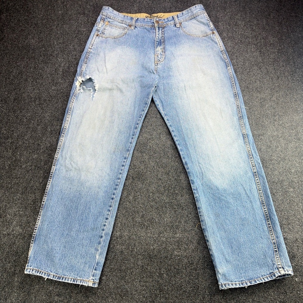 Gold Label Mens Straight Leg Distressed Light Wash Denim Jeans 38x32 RN 91062